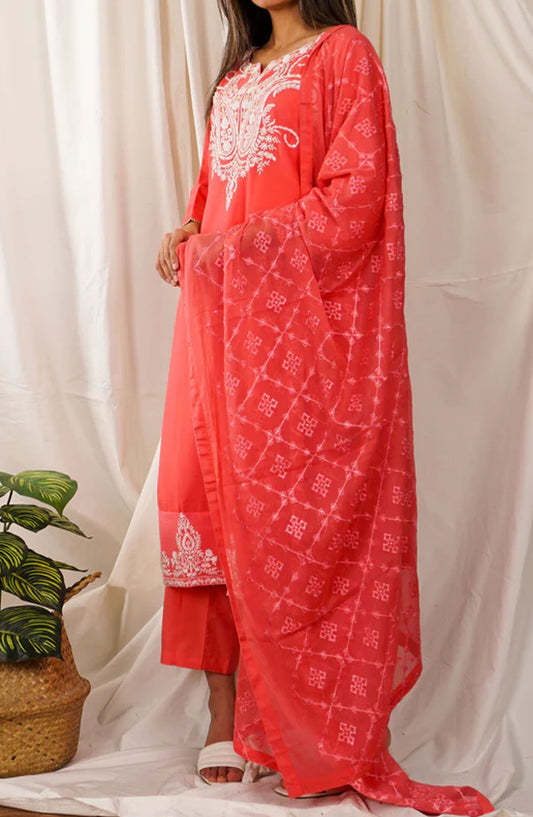 Pret Diaries Embroidered Chiffon Stitched 3 Piece - 54933 - PD25SC - Pink - Summer Collection