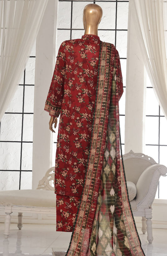 Bin Saeed Printed Lawn Stitched 3 Piece Suit - SM-131 - BS25EPLV2 - Maroon - Summer Collection