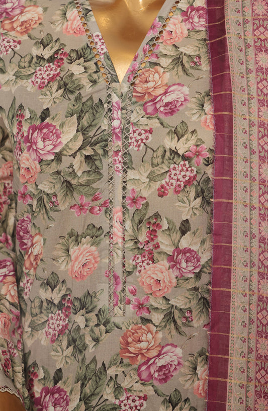 Bin Saeed Printed Lawn Stitched 3 Piece Suit - SM-128 - BS25EPLV2 - Grey - Summer Collection