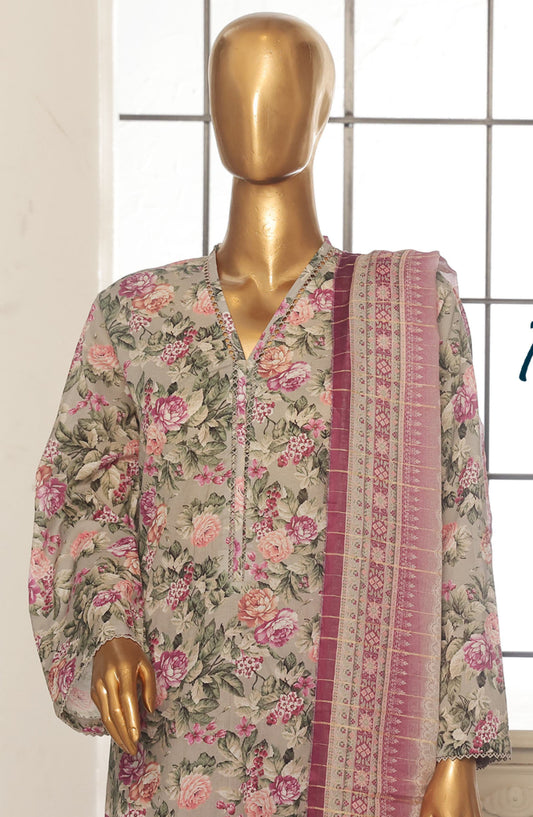 Bin Saeed Printed Lawn Stitched 3 Piece Suit - SM-128 - BS25EPLV2 - Grey - Summer Collection