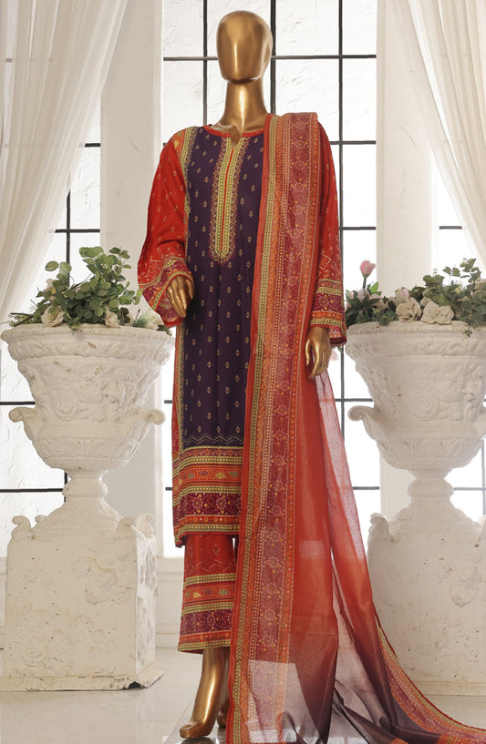 Bin Saeed Printed Lawn Stitched 3 Piece Suit - SM-116 - BS25EPLV2 - Purple - Summer Collection