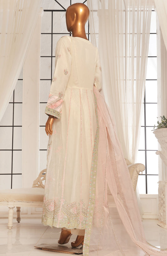 Bin Saeed Embroidered Organza Stitched 3 Piece Frock - D-06 - BS25LEO - White - Festive Collection