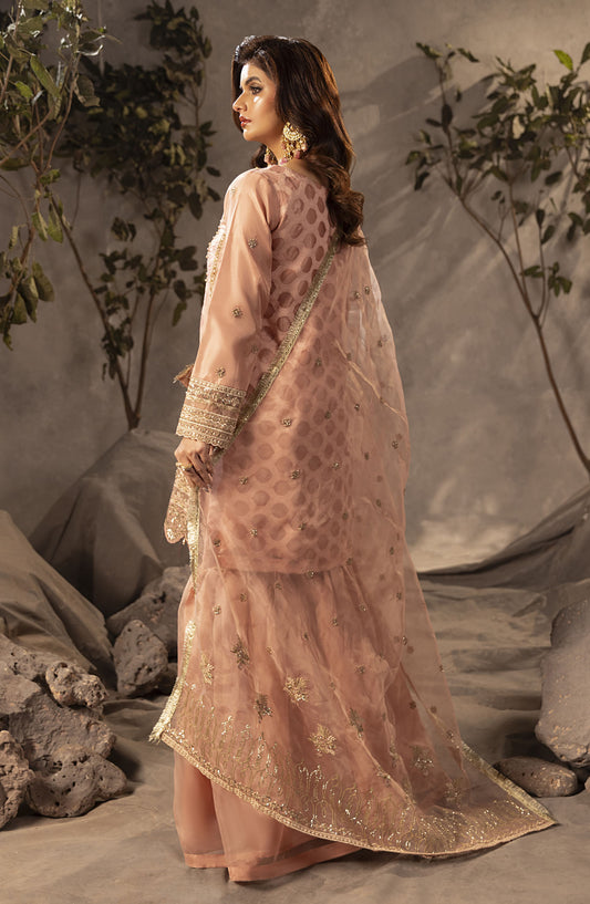 Tabeer by Diara Couture Embroidered Organza Stitched 3 Piece Suit - US-493 Shahnoor - DC25T - Peach - Formal Collection