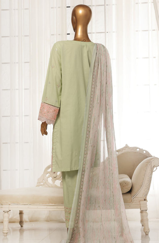 Bin Saeed Embroidered Cotton Stitched 3 Piece Suit - D-12 - BS25TC - Green - Summer Collection
