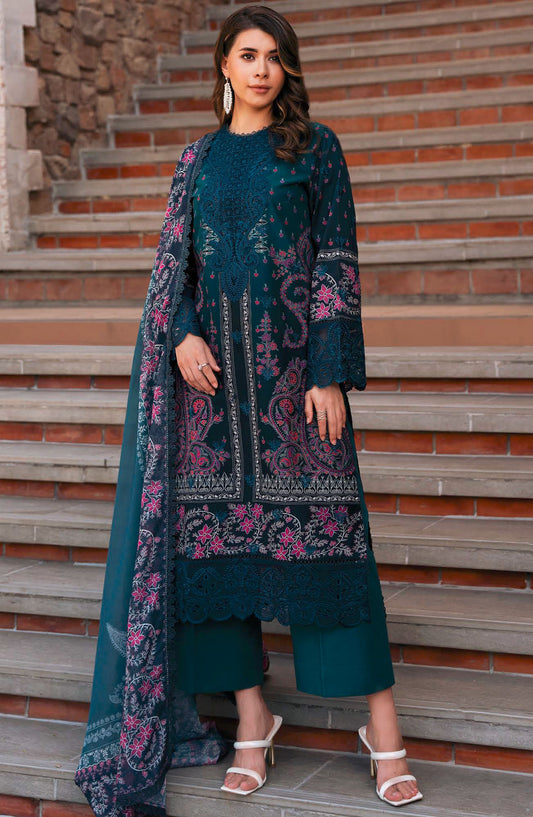 Afrozeh Embroidered Lawn Unstitched 3 Piece Suit - Sea Green - Azrina-B - AFR25DM - Summer Collection