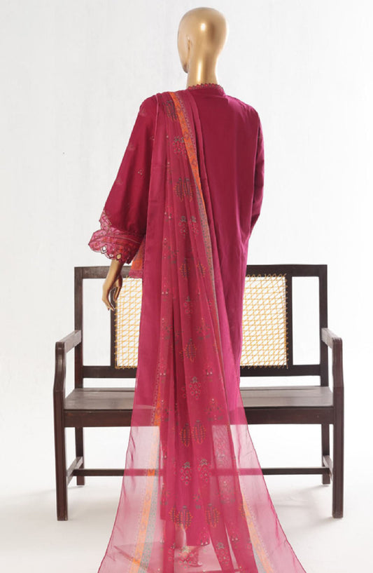 Bin Saeed Embroidered Lawn Stitched 3 Piece Suit - LF-45 - BS25LPCV3 - Maroon - Summer Collection
