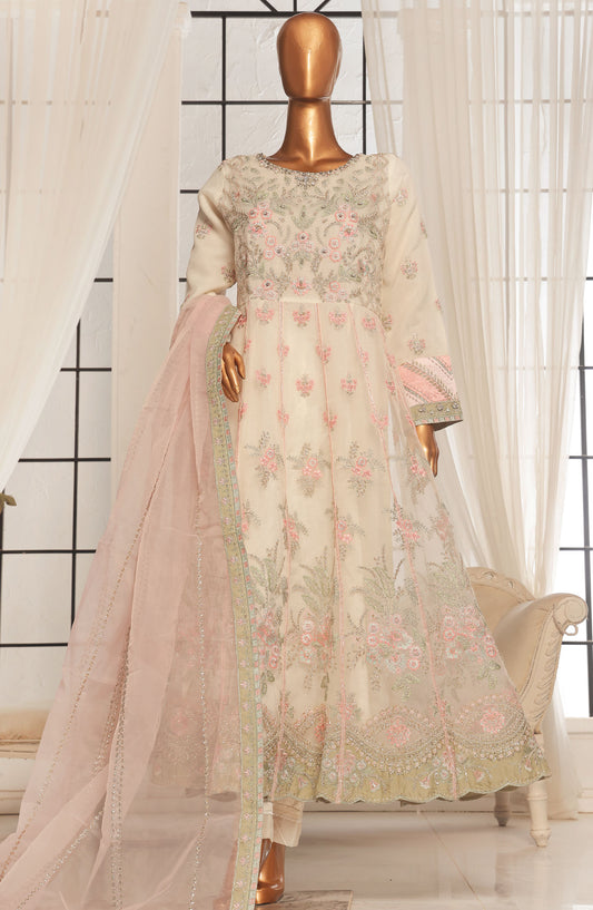 Bin Saeed Embroidered Organza Stitched 3 Piece Frock - D-06 - BS25LEO - White - Festive Collection