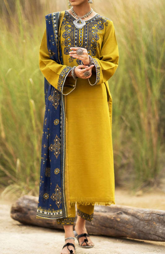 Casual lite Embroidered Lawn Stitched 3 Piece Suit - D-01 - CL25FC - Yellow - Summer Collection