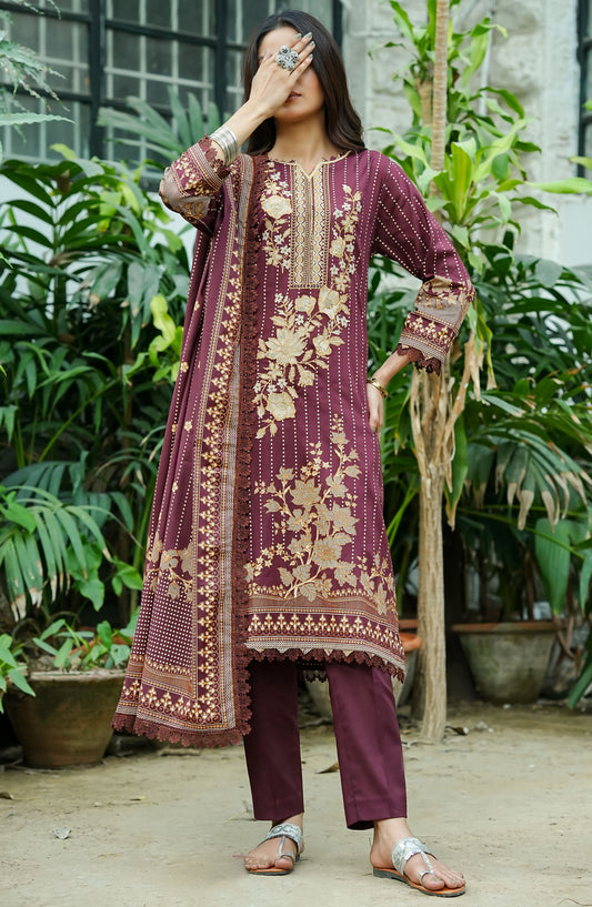 Soirees by Maryum Maniya Embroidered Lawn Unstitched 3 Piece Suit - SS-53 - MM25SS6 - Magenta - Summer Collection