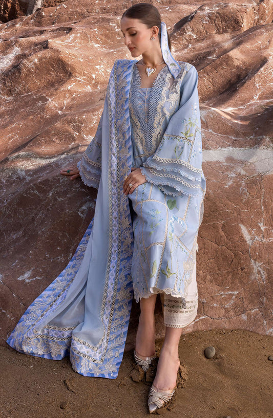 Flow by Crimson Embroidered Lawn Unstitched 3 Piece Suit - D-07 B - CRM25FL - Blue - Summer Collection