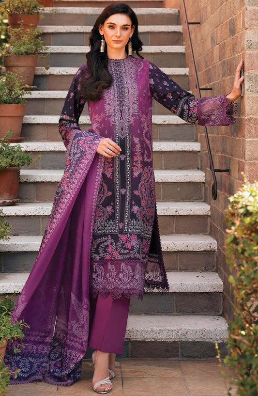 Afrozeh Embroidered Lawn Unstitched 3 Piece Suit - Purple - Azrina-A - AFR25DM - Summer Collection