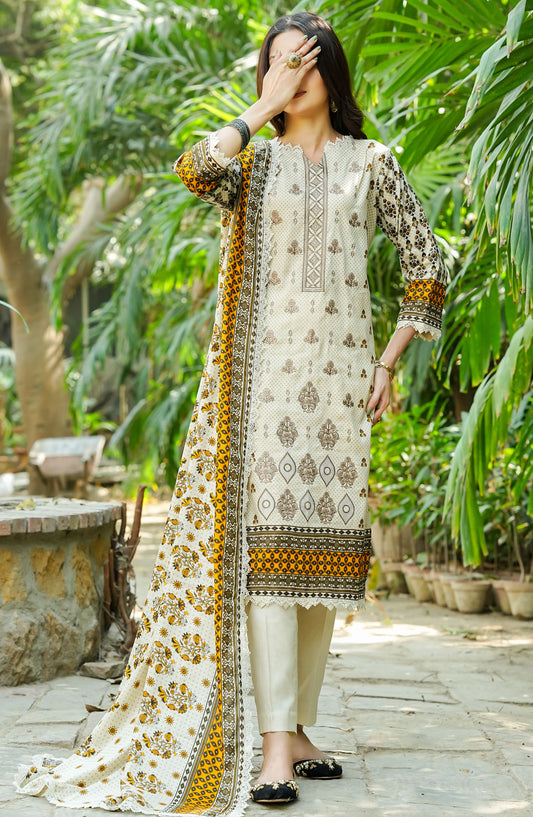 Soirees by Maryum Maniya Embroidered Lawn Unstitched 3 Piece Suit - SS-51 - MM25SS6 - Cream - Summer Collection