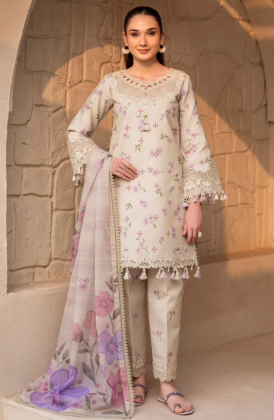 Levana by Alizeh Embroidered Lawn Unstitched 3 Piece Suit - AF-EPL-7028 Pesto - AL25LL - Purple - Summer Collection