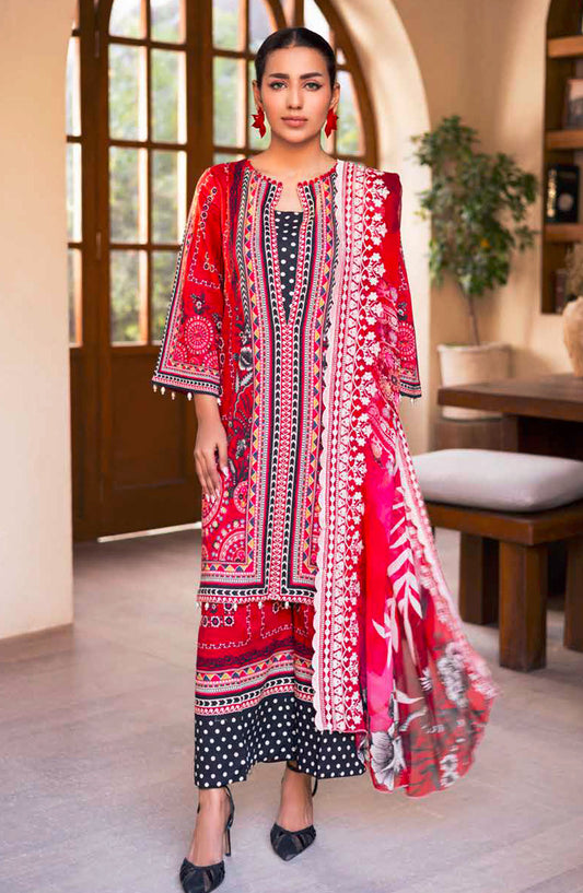 Hadeer by Johra Printed Lawn Unstitched 3 Piece Suit - JH-58 - JO25HL - Red - summer Collection