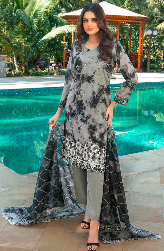 Thamina by Tawakkal Fabrics Embroidered Lawn Unstitched 3 Piece Suit - D-1201 - TF25TL - Grey - Summer Collection