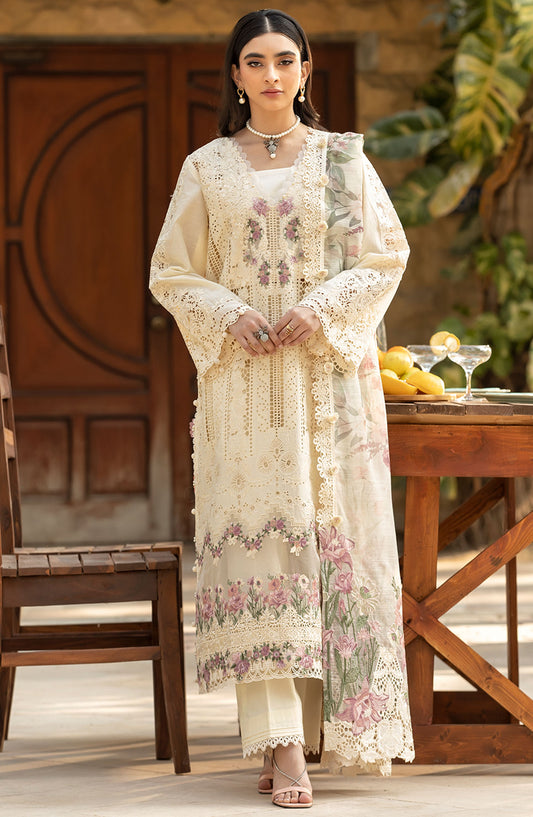 Elaf Embroidered Lawn Unstitched 3 Piece Suit - ELM-11 Kohinoor - EL25LLC - Cream - Summer Collection