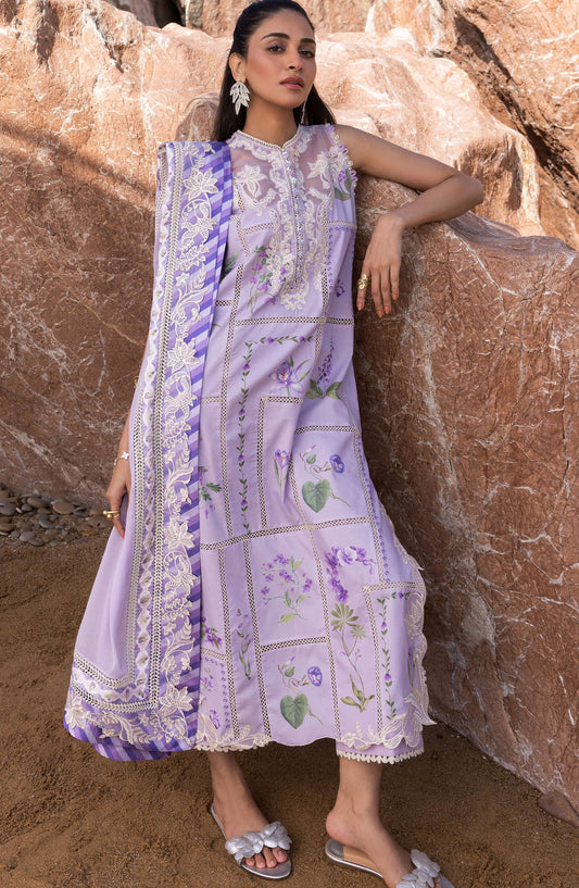 Flow by Crimson Embroidered Lawn Unstitched 3 Piece Suit - D-07 A - CRM25FL - Purple - Summer Collection