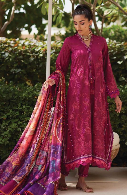 Wes by Farah Talib Embroidered Lawn Suits Unstitched 3 Piece FTA-11 Betty Berry FTA25WL - Magenta - Luxury Collection