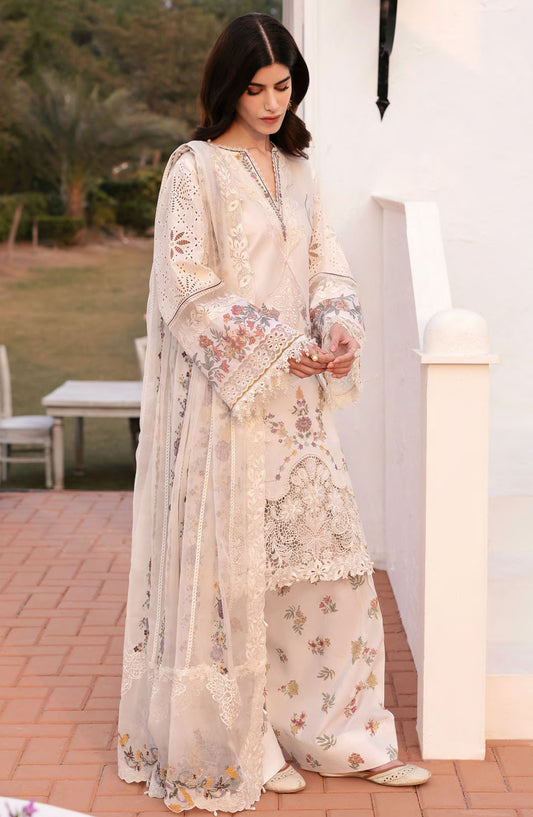 Baroque Embroidered Lawn Unstitched 3 Piece Suit - BEL-25-D06 - BQ25DEL - White - Summer Collection
