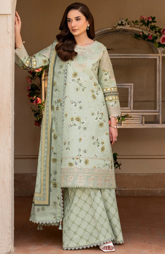 Levana by Alizeh Embroidered Lawn Unstitched 3 Piece Suit - AF-EPL-7027 Mintel - AL25LL - Green - Summer Collection