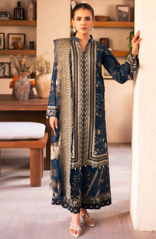 Hadeer by Johra Printed Lawn Unstitched 3 Piece Suit - JH-57 - JO25HL - Blue - summer Collection