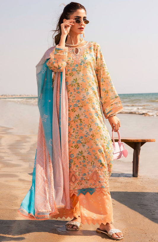 Aafreen by Riaz Arts Embroidered Lawn Unstitched 3 Piece Suit - AF-175 - RA25ALCL - Peach - Summer Collection