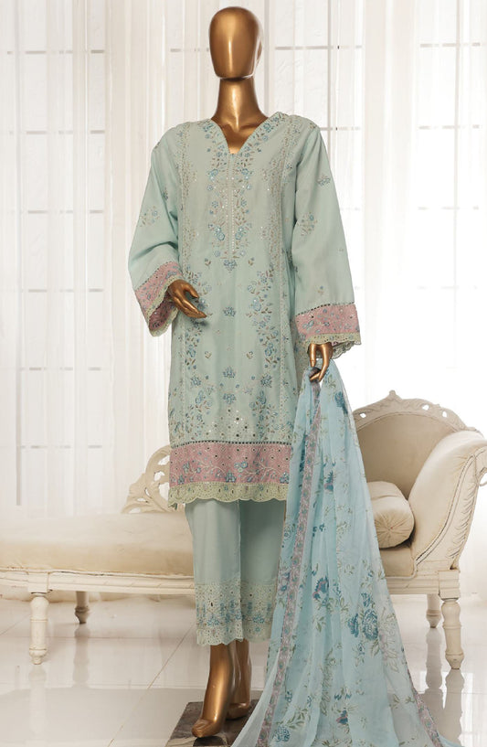 Bin Saeed Embroidered Cotton Stitched 3 Piece Suit - D-10 - BS25TC - Blue - Summer Collection