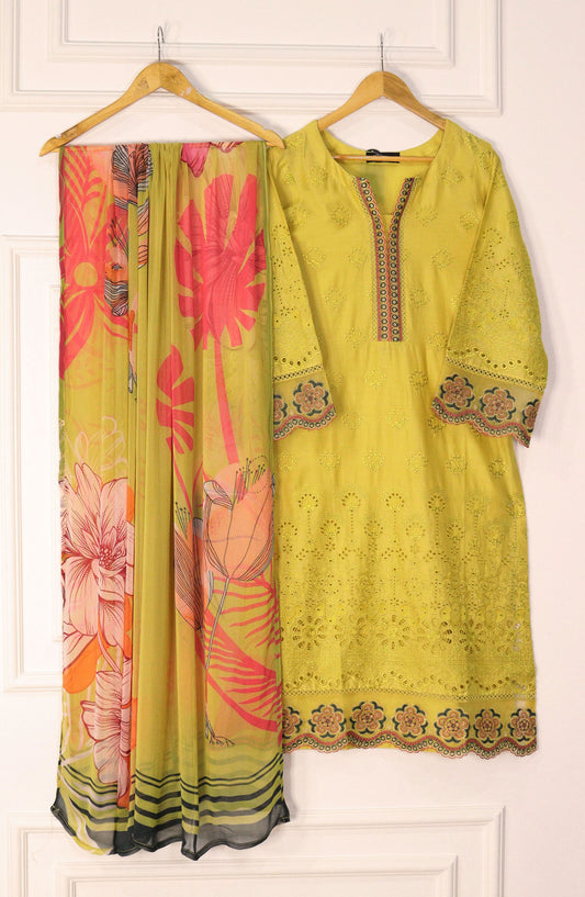 Emerge Embroidered Lawn Stitched 3 Piece Suit - Yellow - D-06 - EM25CL2 - Summer Collection
