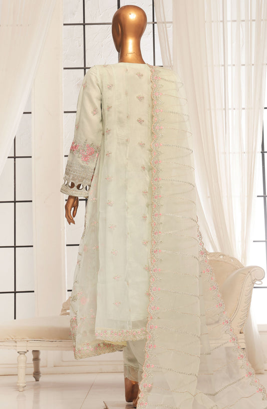 Bin Saeed Embroidered Organza Stitched 3 Piece Frock - D-03 - BS25LEO - White - Festive Collection