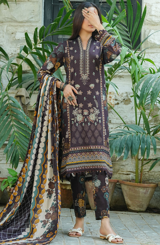 Soirees by Maryum Maniya Embroidered Lawn Unstitched 3 Piece Suit - SS-49 - MM25SS6 - Brown - Summer Collection
