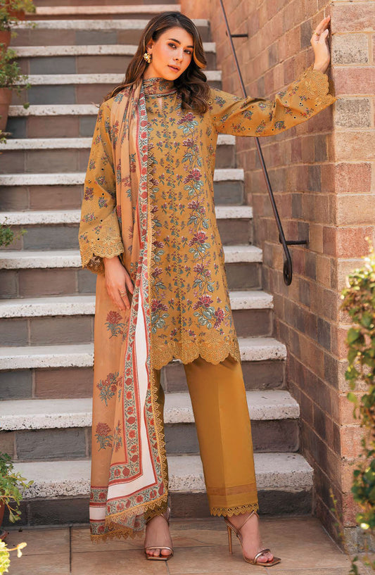 Afrozeh Embroidered Lawn Unstitched 3 Piece Suit - Mustard - Lorien-B - AFR25DM - Summer Collection