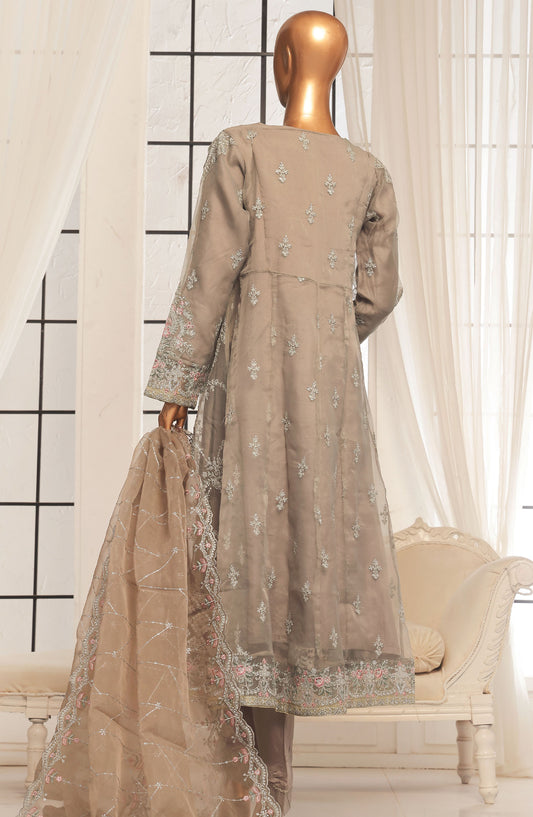 Bin Saeed Embroidered Organza Stitched 3 Piece Frock - D-02 - BS25LEO - Beige - Festive Collection
