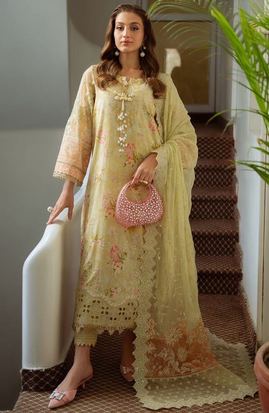 Maya by Nureh Embroidered Lawn Unstitched 3 Piece Suit - NS-149 - NU25MS - Yellow - Summer Collection