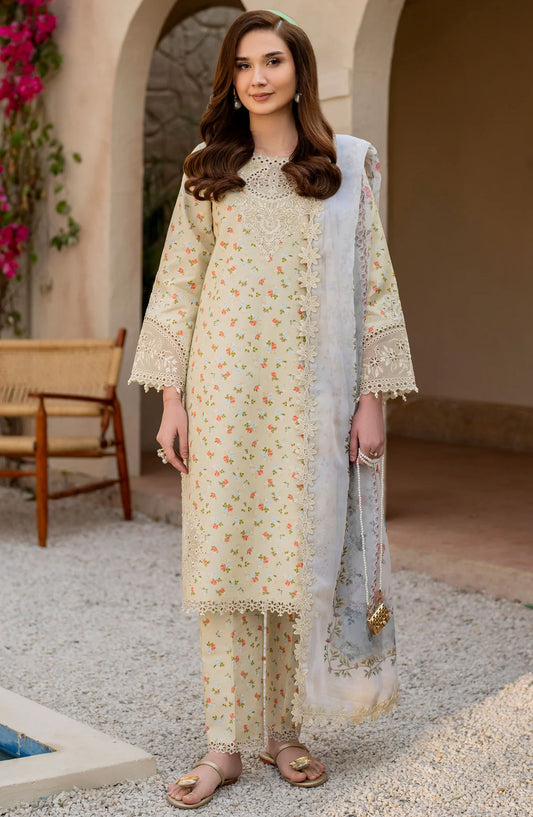 Levana by Alizeh Embroidered Lawn Unstitched 3 Piece Suit - AF-EPL-7025 Solara - AL25LL - Beige - Summer Collection