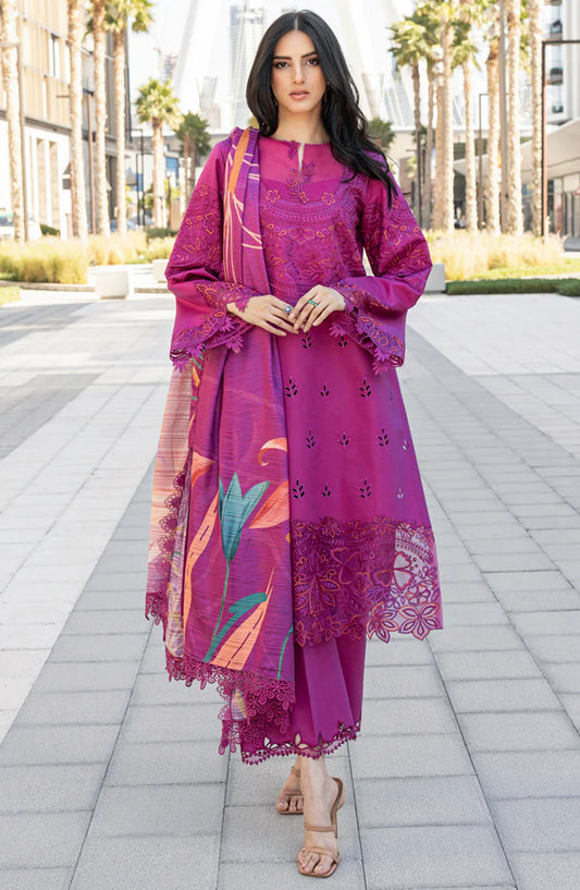 Carnation by Rang Rasiya Embroidered Lawn Unstitched 3 Piece Suit - D-10 Mahra - RR25CL - Magenta - Summer Collection