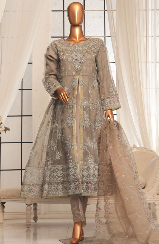 Bin Saeed Embroidered Organza Stitched 3 Piece Frock - D-02 - BS25LEO - Beige - Festive Collection