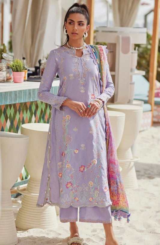 Wes by Farah Talib Embroidered Lawn Suits Unstitched 3 Piece FTA-09 Lilliana Lavender FTA25WL - Purple - Luxury Collection
