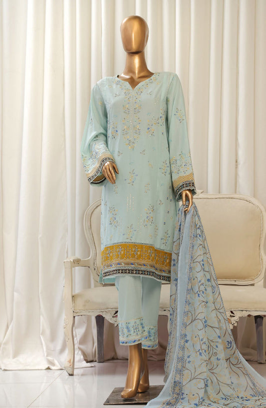 Bin Saeed Embroidered Cotton Stitched 3 Piece Suit - D-07 - BS25TC - Blue - Summer Collection
