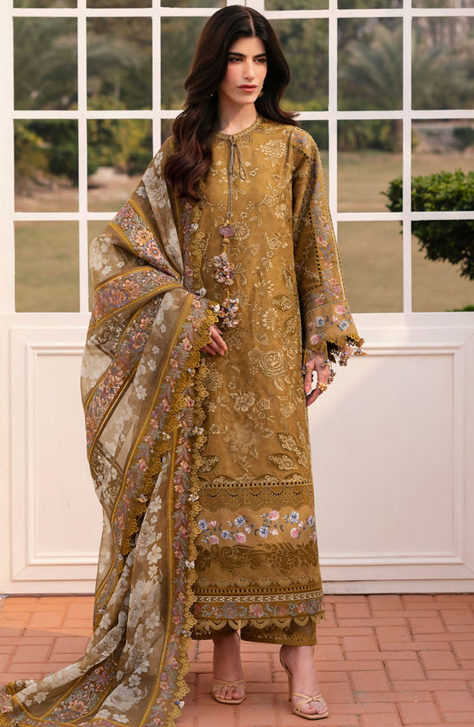Baroque Embroidered Lawn Unstitched 3 Piece Suit - BEL-25-D03 - BQ25DEL - Brown - Summer Collection