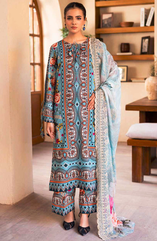 Hadeer by Johra Printed Lawn Unstitched 3 Piece Suit - JH-53 - JO25HL - Blue - summer Collection