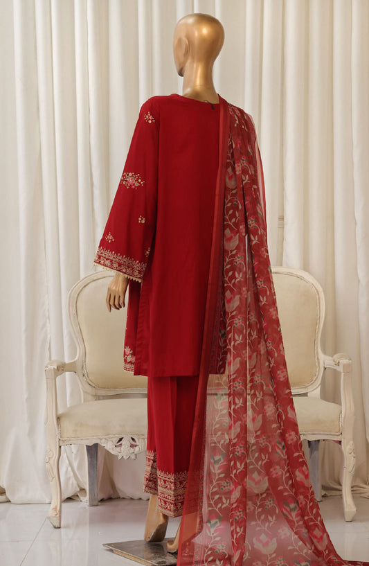 Bin Saeed Embroidered Cotton Stitched 3 Piece Suit - D-06 - BS25TC - Red - Summer Collection