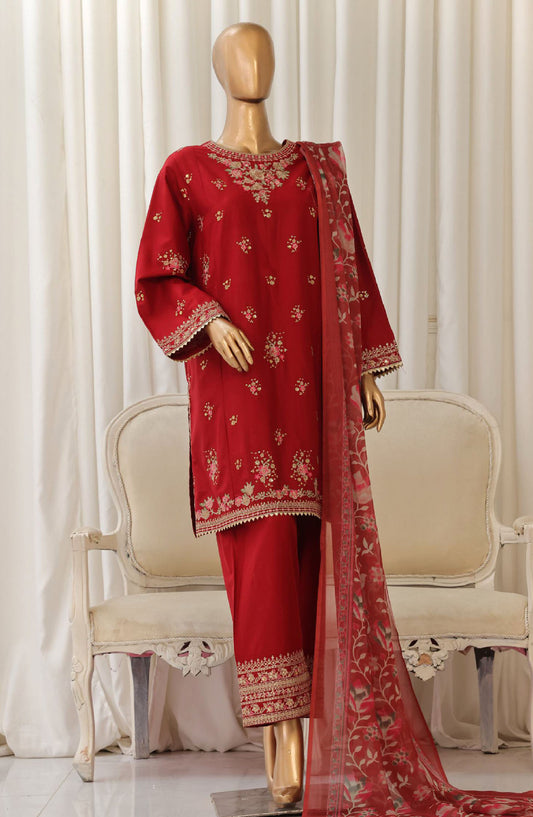 Bin Saeed Embroidered Cotton Stitched 3 Piece Suit - D-06 - BS25TC - Red - Summer Collection