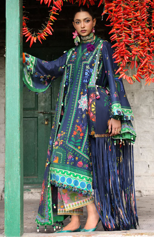 Neelum by Zaha Embroidered Lawn Unstitched 3 Piece Suit - ZL25-06 B AMANI - ZAH25NL - Blue - Summer Collection