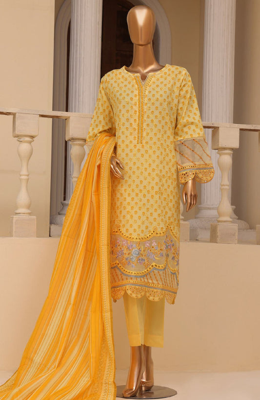 Bin Saeed Embroidered Lawn Stitched 3 Piece Suit - SM-613 - BS25ELCV4 - Yellow - Summer Collection