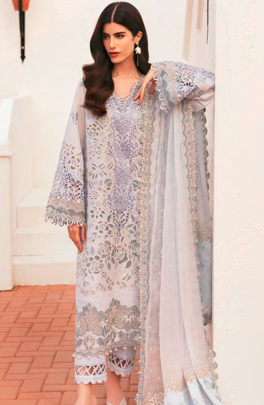 Baroque Embroidered Lawn Unstitched 3 Piece Suit - BEL-25-D02 - BQ25DEL - Blue - Summer Collection