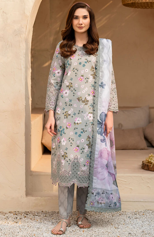 Levana by Alizeh Embroidered Lawn Unstitched 3 Piece Suit - AF-EPL-7022 Cinder - AL25LL - Grey - Summer Collection