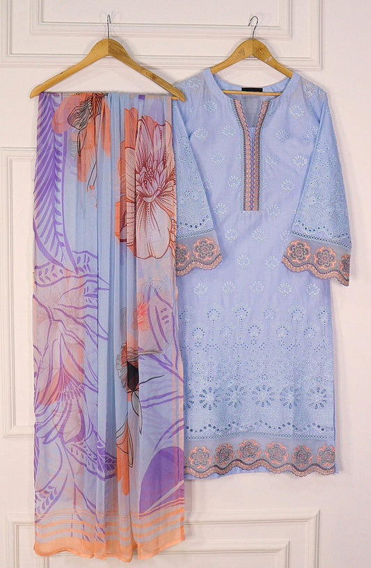 Emerge Embroidered Lawn Stitched 3 Piece Suit - Blue - D-04 - EM25CL2 - Summer Collection