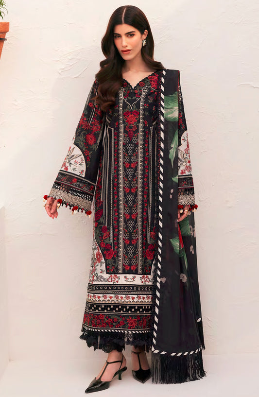 Baroque Embroidered Lawn Unstitched 3 Piece Suit - BEL-25-D01 - BQ25DEL - Black - Summer Collection
