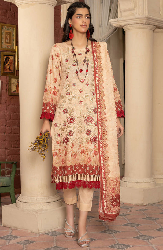 Masooma by Amna Khadija Embroidered Bana Dora Unstitched 3 Piece Suit - D-1 - AM25M514 - Peach - Summer Collection