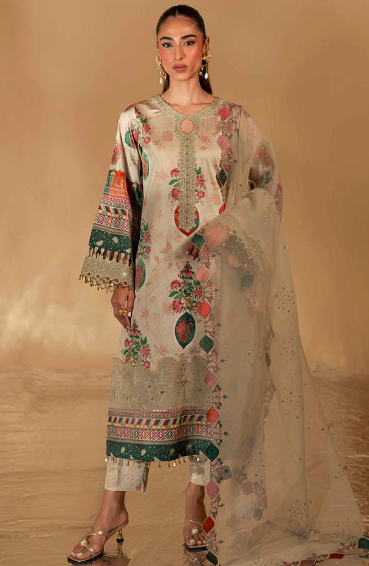 Nureh Embroidered Silk Unstitched 3 Piece Suit - Beige - S-20 - NU25TSE - Festive Collection